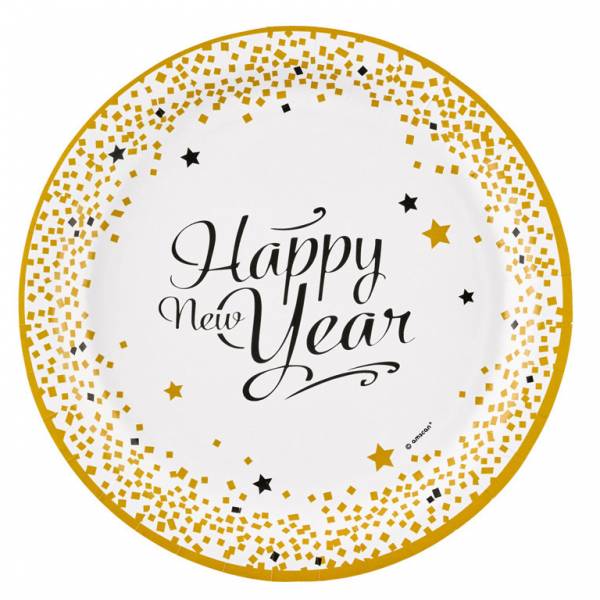 Happy New Year Borden Goud 23cm 8st van Riethmueller koop je bij Partywinkel