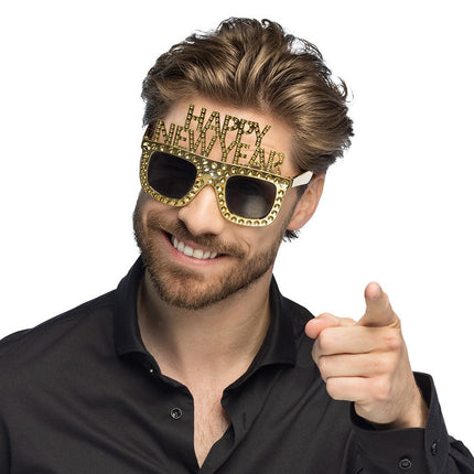 Happy New Year Bril Goud van Boland koop je bij Partywinkel