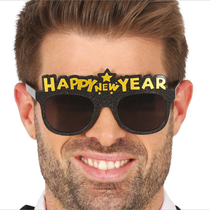Happy New Year Bril Zwart Goud van Fiestas Guirca koop je bij Partywinkel