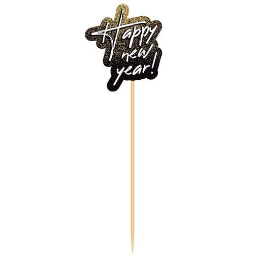 Happy New Year Cupcake Toppers 8st van Haza Witbaard koop je bij Partywinkel