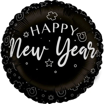 Happy New Year Helium Ballon Zwart Zilver Leeg 45cm van VDV Benefit koop je bij Partywinkel