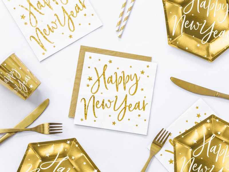 Happy New Year Servetten Wit 33cm 20st van Partydeco koop je bij Partywinkel