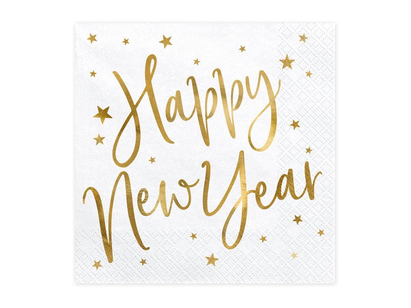 Happy New Year Servetten Wit 33cm 20st van Partydeco koop je bij Partywinkel