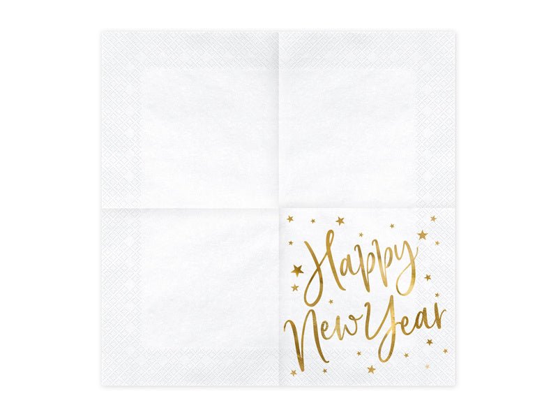 Happy New Year Servetten Wit 33cm 20st van Partydeco koop je bij Partywinkel