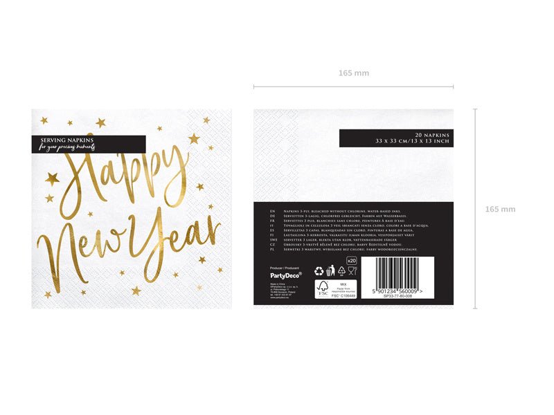 Happy New Year Servetten Wit 33cm 20st van Partydeco koop je bij Partywinkel