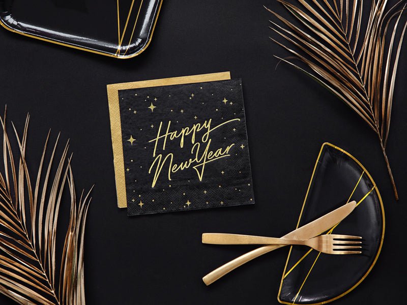 Happy New Year Servetten Zwart 33cm 20st van Partydeco koop je bij Partywinkel