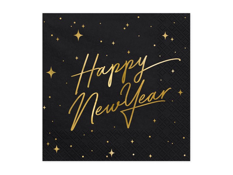 Happy New Year Servetten Zwart 33cm 20st van Partydeco koop je bij Partywinkel