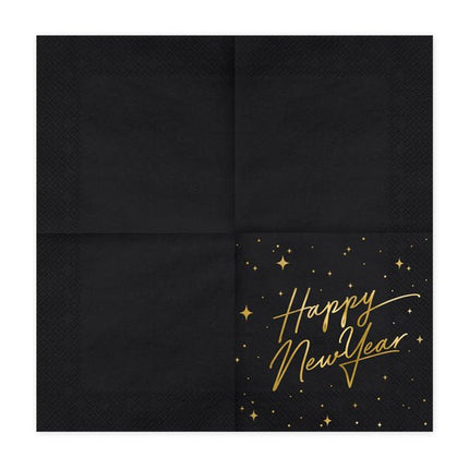 Happy New Year Servetten Zwart 33cm 20st van Partydeco koop je bij Partywinkel