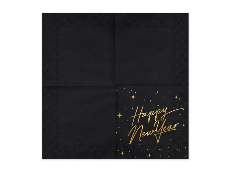 Happy New Year Servetten Zwart 33cm 20st van Partydeco koop je bij Partywinkel