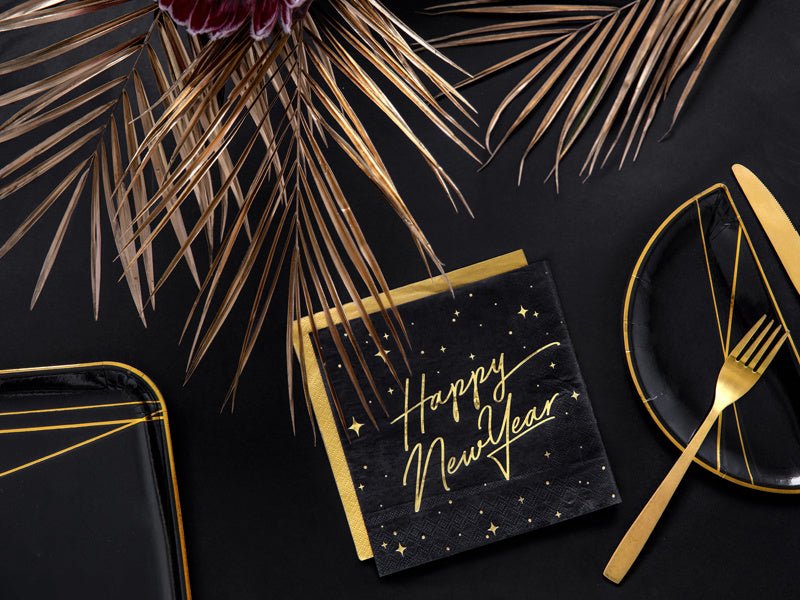 Happy New Year Servetten Zwart 33cm 20st van Partydeco koop je bij Partywinkel