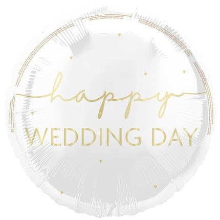 Happy Wedding Day Helium Ballon Wit Goud 45cm van Unique koop je bij Partywinkel
