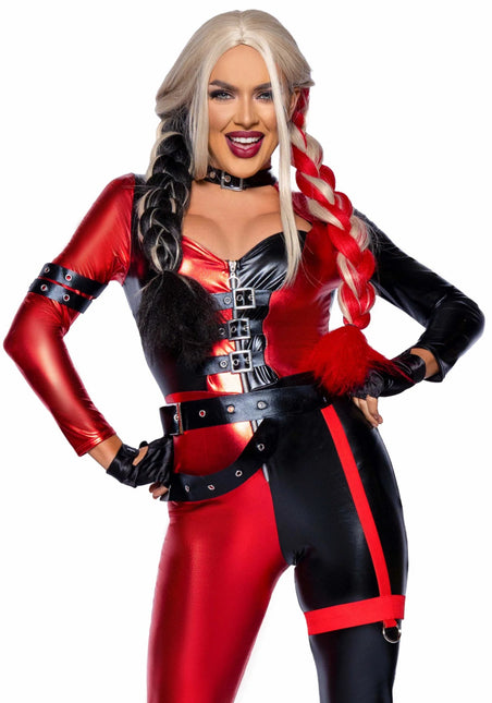 Harley Quinn Catsuit Rood Zwart Dames Leg Avenue van Leg Avenue koop je bij Partywinkel