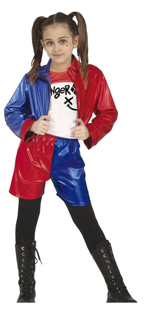 Harley Quinn Halloween Kostuum Meisje Rood Blauw van Fiestas Guirca koop je bij Partywinkel