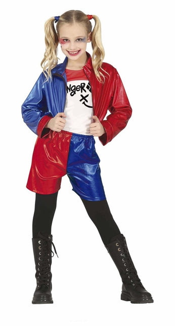 Harley Quinn Halloween Kostuum Meisje Rood Blauw van Fiestas Guirca koop je bij Partywinkel
