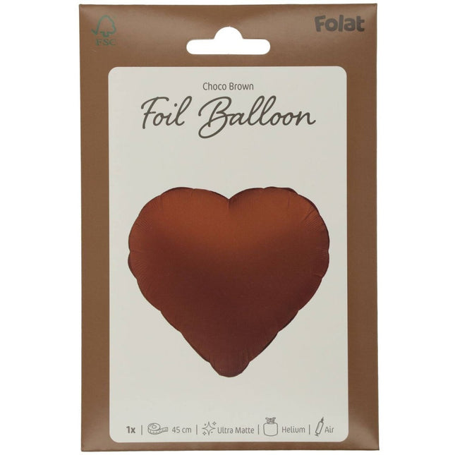 Hart Helium Ballon Chocolade Bruin Leeg 45cm van Folat koop je bij Partywinkel