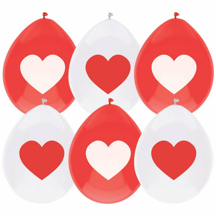 Hartjes Ballonnen Rood Wit 30cm 6st van Haza Witbaard koop je bij Partywinkel