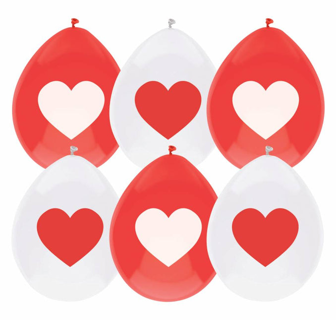 Hartjes Ballonnen Rood Wit 30cm 6st van Haza Witbaard koop je bij Partywinkel