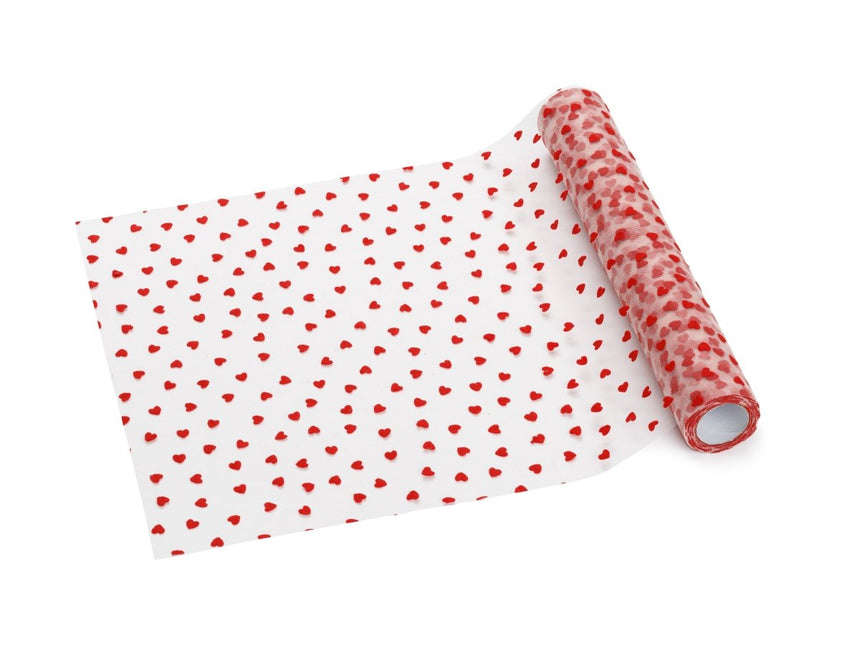 Hartjes Tafelloper Rood Tule 9m van Partydeco koop je bij Partywinkel