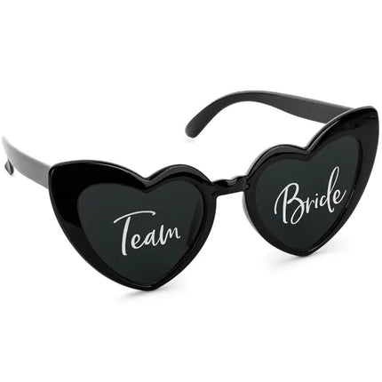Hartvormige bril met tekst 'Team Bride', zwart van Partydeco koop je bij Partywinkel
