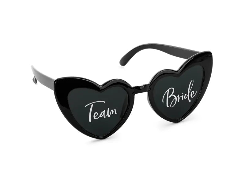 Hartvormige bril met tekst 'Team Bride', zwart van Partydeco koop je bij Partywinkel