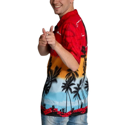 Hawai Shirt Paradise Rood – Unisex van Partychimp koop je bij Partywinkel