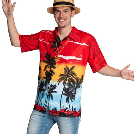 Hawai Shirt Paradise Rood – Unisex van Partychimp koop je bij Partywinkel