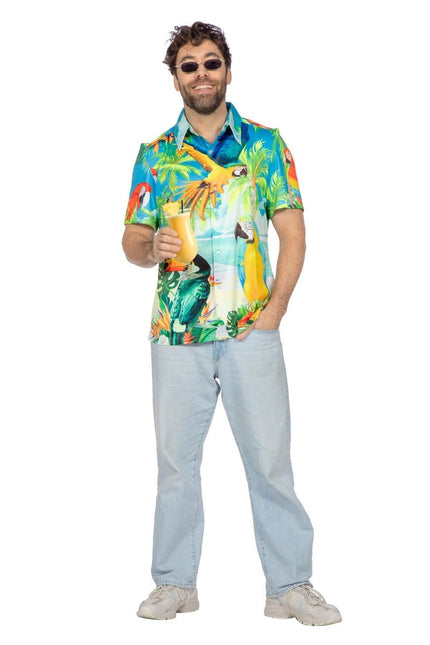Hawaii Blouse Heren Papegaai van Wilbers & Wilbers koop je bij Partywinkel