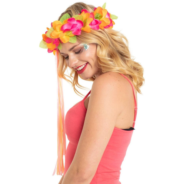 Hawaii Haarband Oranje Luxe van Folat koop je bij Partywinkel