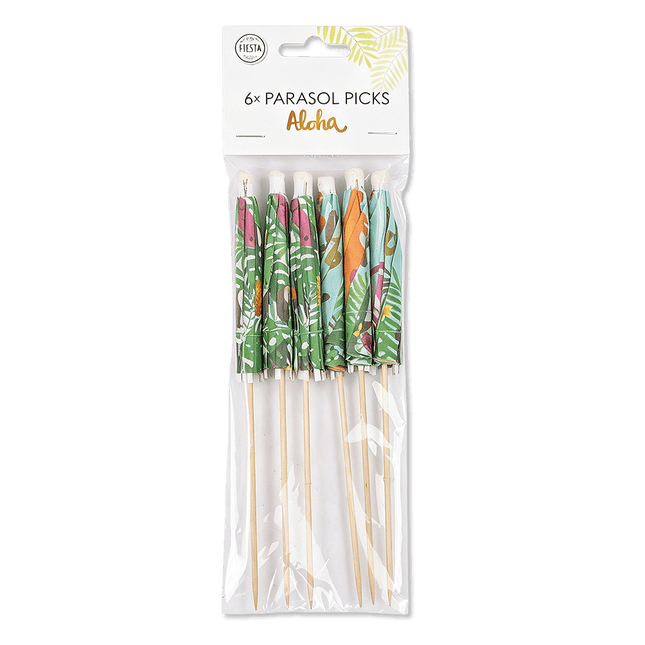 Hawaii Parasol Prikkers Aloha 18cm 6st van WeFiesta koop je bij Partywinkel