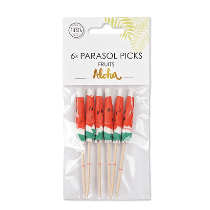 Hawaii Parasol Prikkers Watermeloen 8cm 6st van WeFiesta koop je bij Partywinkel