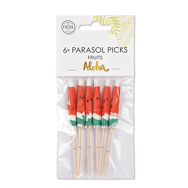 Hawaii Parasol Prikkers Watermeloen 8cm 6st van WeFiesta koop je bij Partywinkel