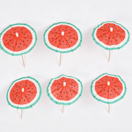 Hawaii Parasol Prikkers Watermeloen 8cm 6st van WeFiesta koop je bij Partywinkel