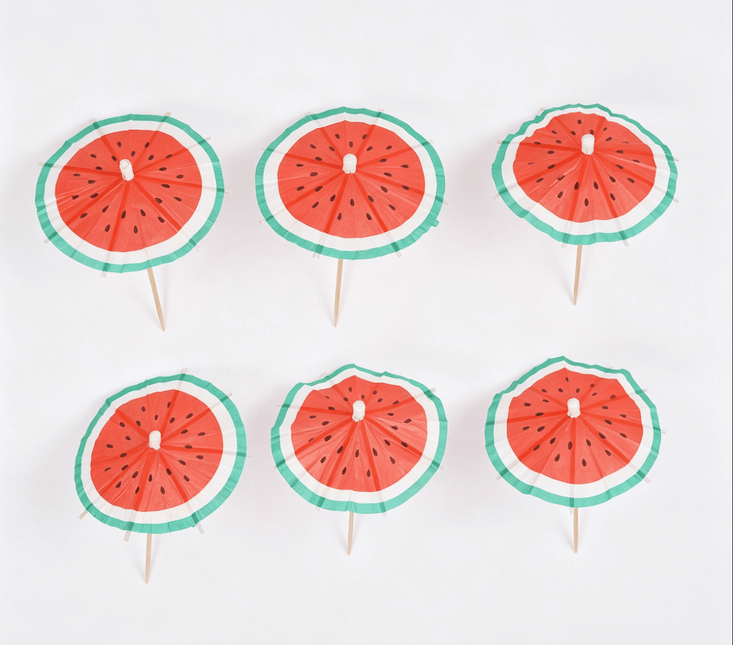 Hawaii Parasol Prikkers Watermeloen 8cm 6st van WeFiesta koop je bij Partywinkel
