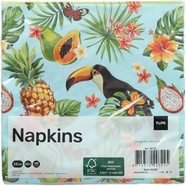 Hawaii Servetten Toekan 33cm 20st van Folat koop je bij Partywinkel