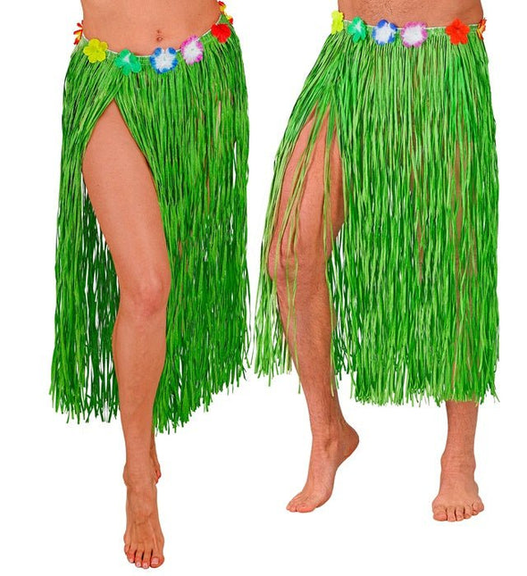 Hawaiirokje Groen Met Bloemenriem 80cm van Widmann koop je bij Partywinkel