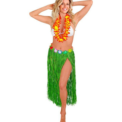 Hawaiirokje Groen Met Bloemenriem 80cm van Widmann koop je bij Partywinkel