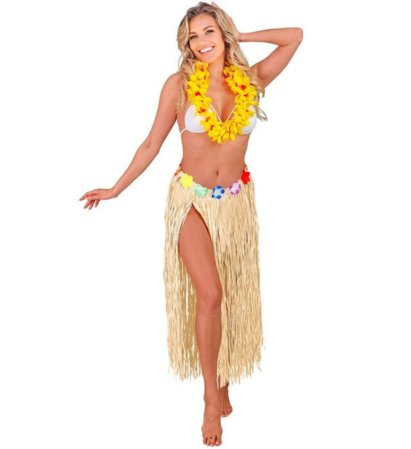 Hawaiirokje Naturel Met Bloemenriem 80cm van Widmann koop je bij Partywinkel
