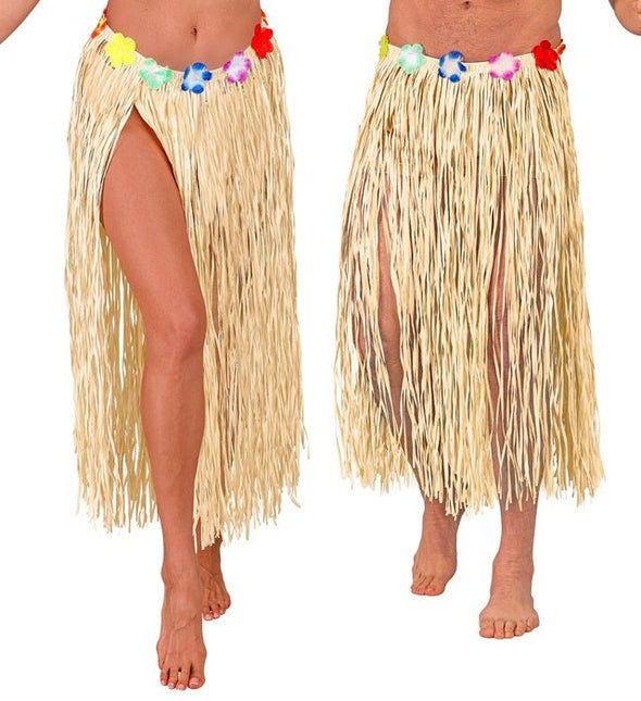 Hawaiirokje Naturel Met Bloemenriem 80cm van Widmann koop je bij Partywinkel