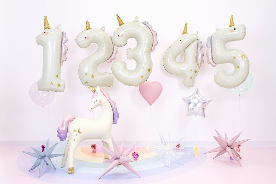 Helium Ballon 1 jaar Unicorn, 93cm, mix van Partydeco koop je bij Partywinkel