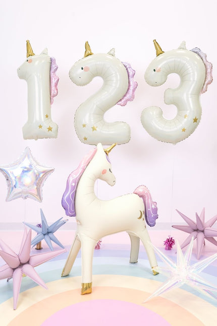 Helium Ballon 1 jaar Unicorn, 93cm, mix van Partydeco koop je bij Partywinkel