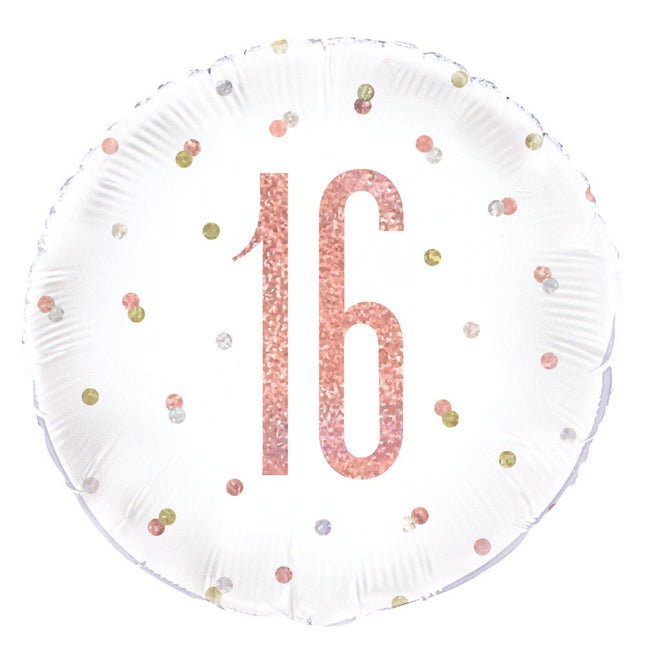 Helium Ballon 16 Jaar Rose Goud 45cm leeg van Unique koop je bij Partywinkel