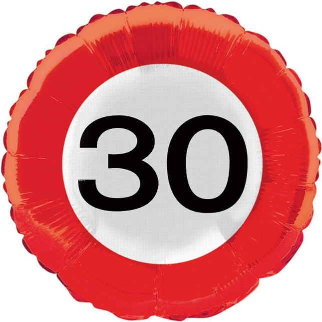 Helium Ballon 30 Jaar Verkeersbord 43cm leeg van Folat koop je bij Partywinkel