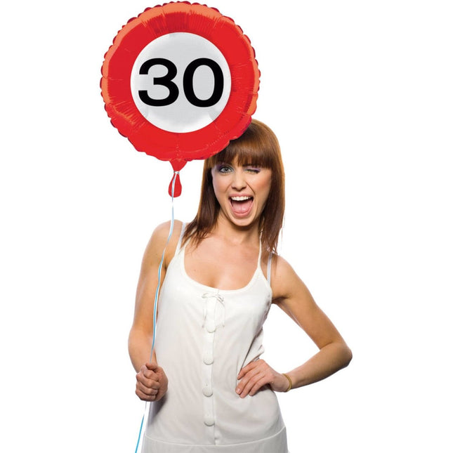 Helium Ballon 30 Jaar Verkeersbord 43cm leeg van Folat koop je bij Partywinkel