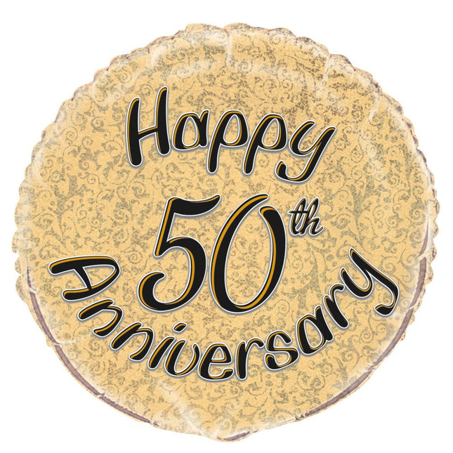 Helium Ballon 50 Jaar Goud Glitter 45cm leeg van Unique koop je bij Partywinkel