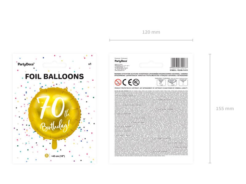 Helium Ballon 70Th Birthday Goud Leeg 45cm van Partydeco koop je bij Partywinkel