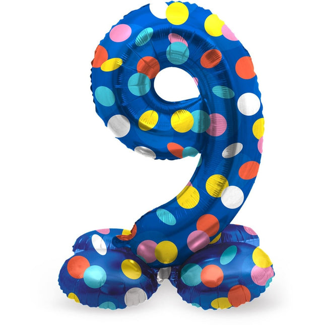 Helium Ballon 9 Jaar Stippen Met Standaard Leeg 41cm van Folat koop je bij Partywinkel