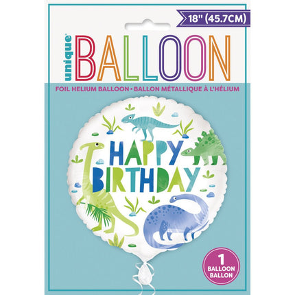 Helium Ballon Dino Happy Birthday 45cm leeg van Unique koop je bij Partywinkel