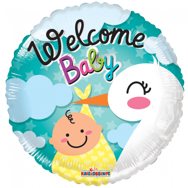 Helium Ballon Geboorte Welcome Baby Ooievaar 45cm leeg van WeFiesta koop je bij Partywinkel