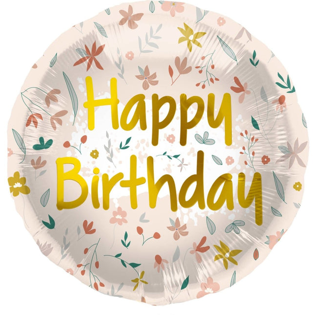 Helium Ballon Happy Birthday Bloemen Roze Goud Leeg 45cm van Folat koop je bij Partywinkel