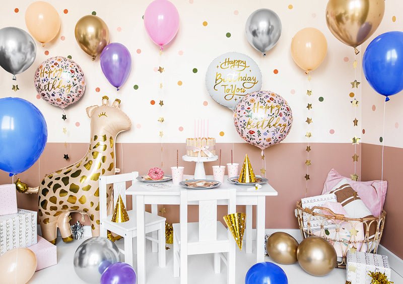 Helium Ballon Happy Birthday Bloemen Roze Leeg 45cm van Partydeco koop je bij Partywinkel